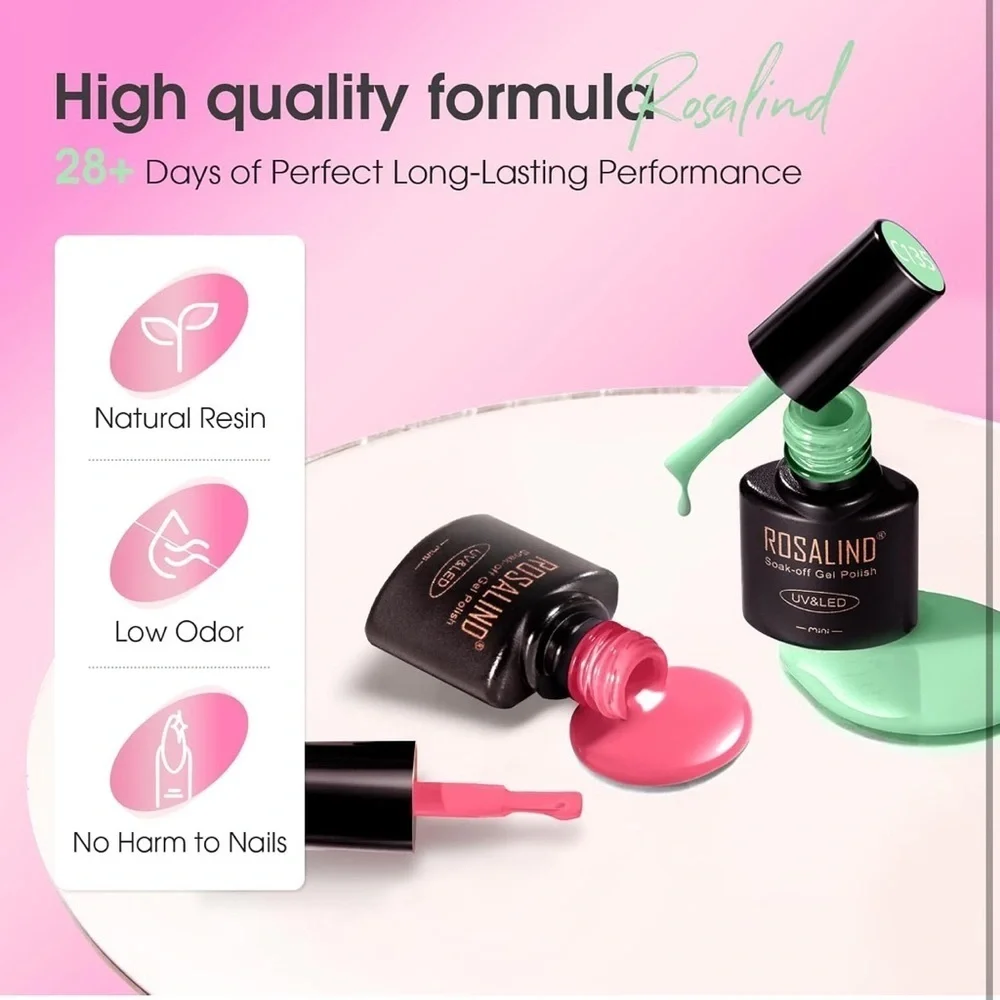ROSALIND 30PCS Gel Nail Set, Base, Glossy, Matte and Glitter Top Coat Gel Kit‌